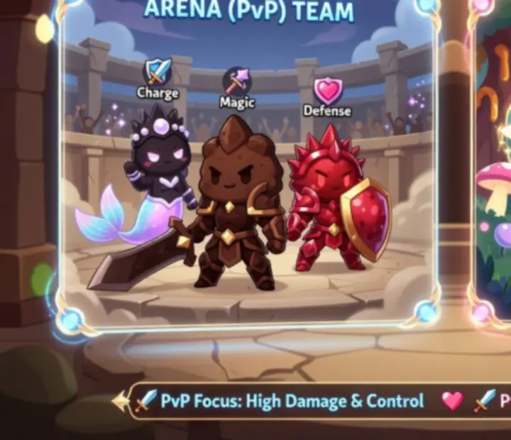 Arena és PvE Cookie csapatfelállások összehasonlítása a CookieRun: Kingdom játékban
