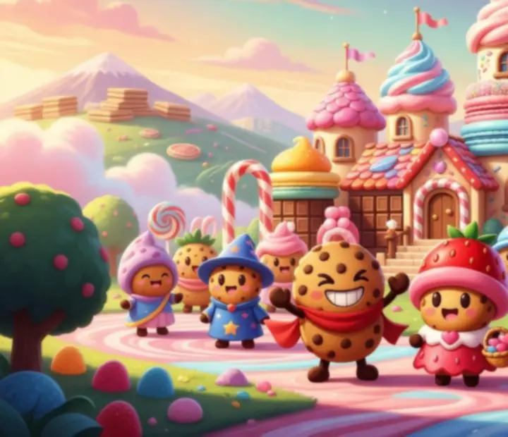 CookieRun: Kingdom jelenet – Cookie-hősök színes, fantasy királyságban
