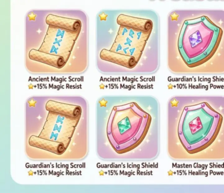 Treasures által adott csapatbónuszok illusztrációja a CookieRun: Kingdom játékból